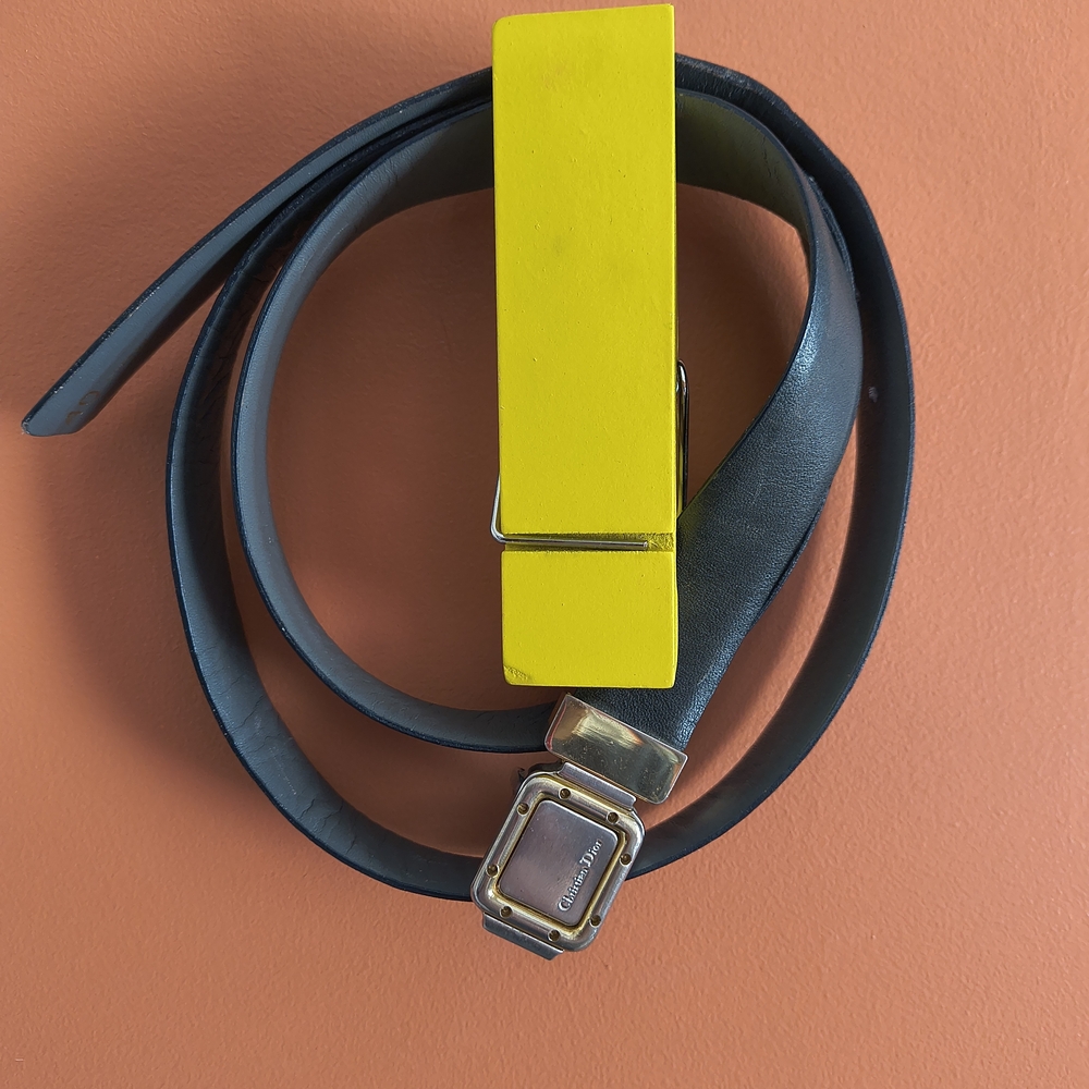 Dior Leather Men's Reversible Belt with Gold-Tone Buckle